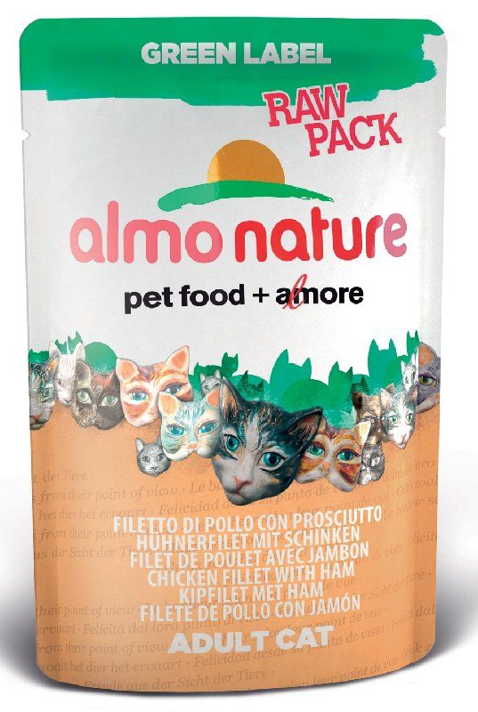 Паучи для кошек Almo Nature Green Label Raw Pack Cat Chicken Fillet&Ham 0,055 кг.