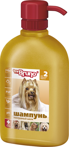Шампунь-кондиционер для собак Mr.Bruno Послушный шелк длинная шерсть 350 мл.