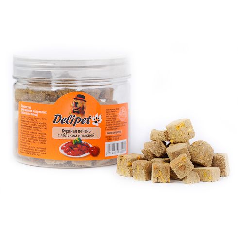 Лакомство для собак DeliPet куриная печень с ябломок и тыквой 0,04 кг.