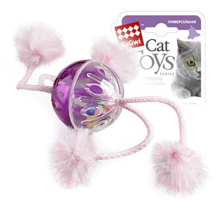 Игрушка для кошек GiGwi мяч с погремушкой и помпонами