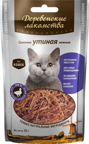 Утиная соломка для кошек Деревенские лакомства 0,05 кг.