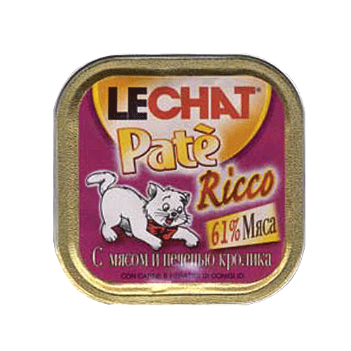 Консервы для кошек Lechat с мясом и печенью кролика 0,1 кг.