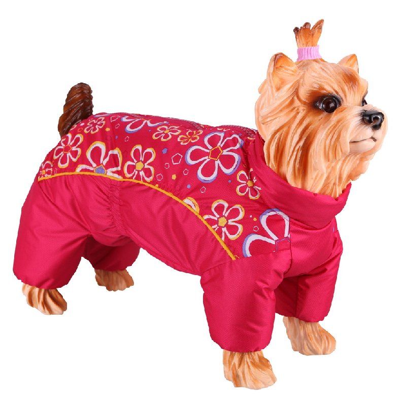 Дождевик-комбинезон для собак DEZZIE Ши-тцу с красными цветами