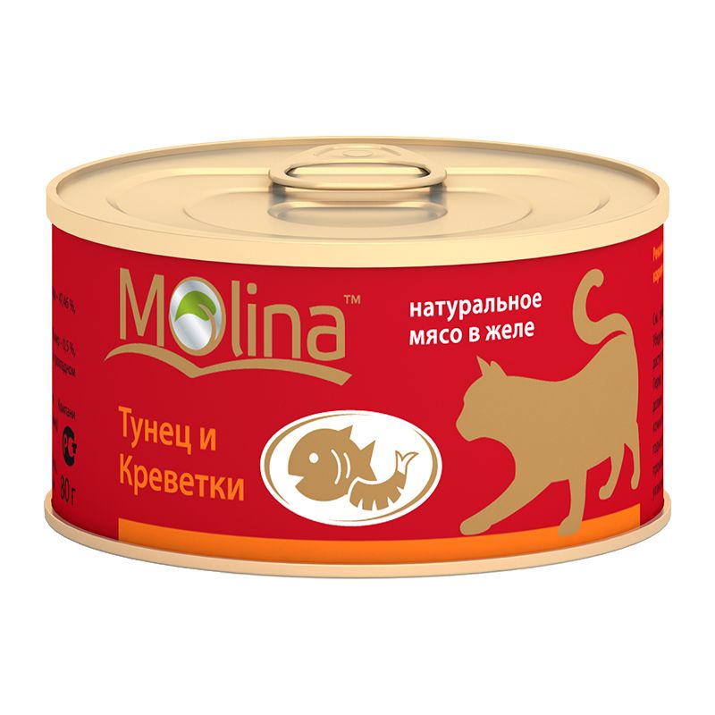 Консервы для кошек Molina тунец и креветки 0,08 кг.
