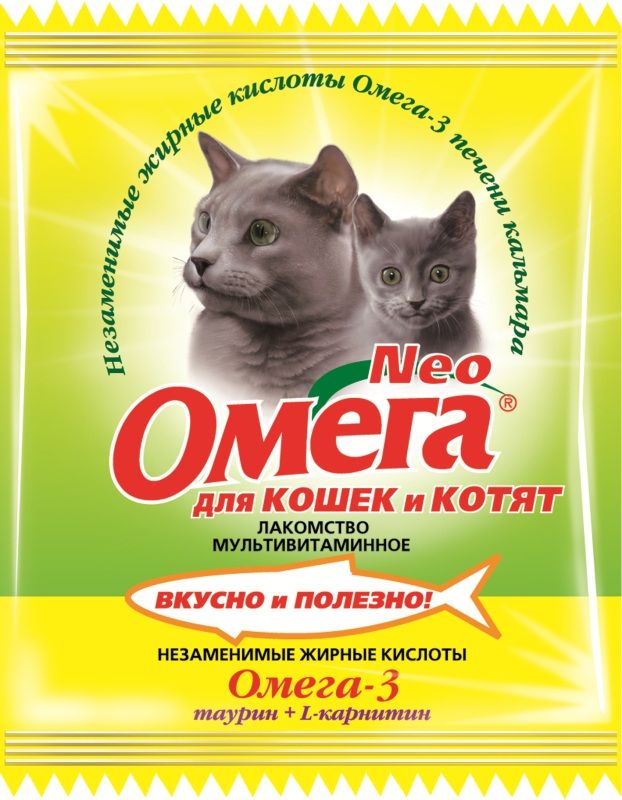 Витаминное лакомство для котят и кошек Омега NEO L-кератин и таурин 15 таб.