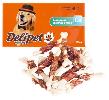Лакомство для собак DeliPet кальциевая косточка с уткой 0,05 кг.