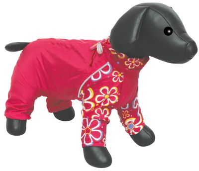 Дождевик-комбинезон для собак DEZZIE Большая такса с красными цветами и флисовой подкладкой 