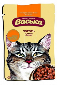 Паучи для кошек Васька лосось в желе 0,1 кг.