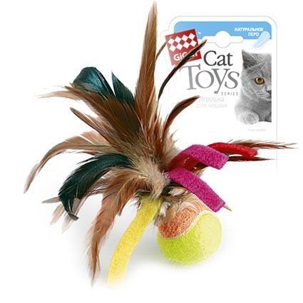 Игрушка для кошек GiGwi теннисный мячик и перья