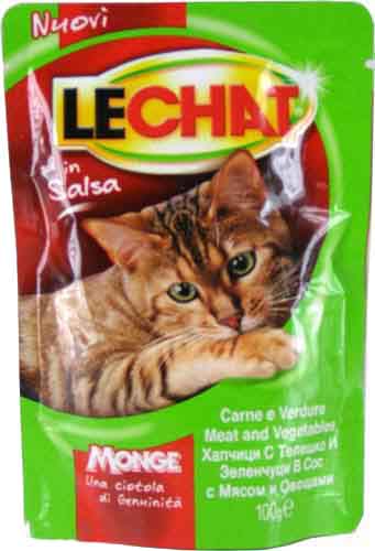 Паучи для кошек Lechat с мясом и овощами 0,1 кг.