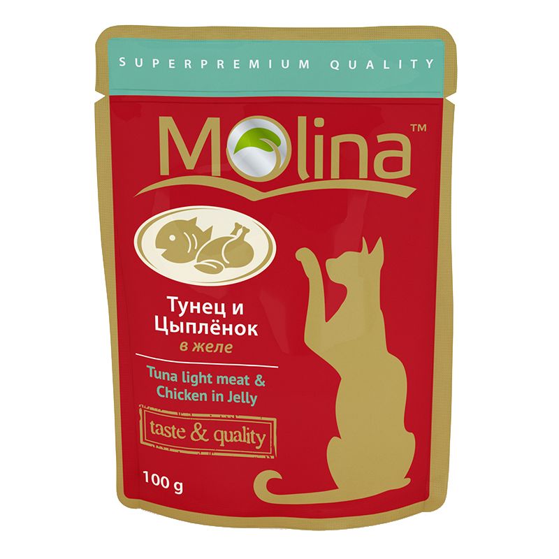 Паучи для кошек Molina тунец и цыпленок в желе 0,1 кг.